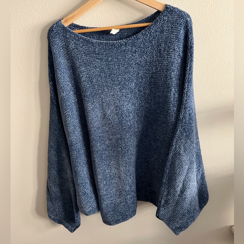 Bat sleeve soft blue sweater